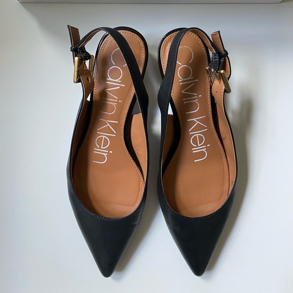Calvin Klein Leather Kitten Heel Slingbacks